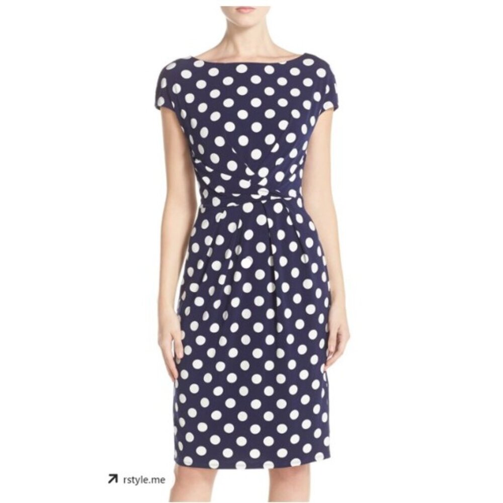 🌷 Eliza J Classic navy & white polka dot dress size 6